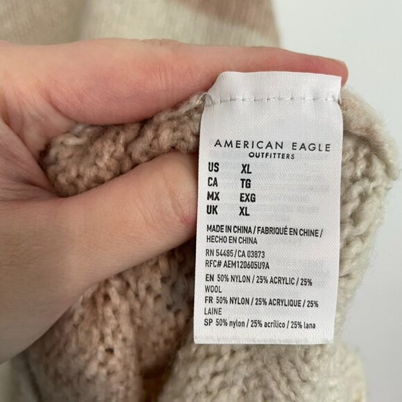 AMERICAN EAGLE Jegging Fit Cream Pink Striped Wool Blend Oversized Tunic Sweater - Picture 10 of 14